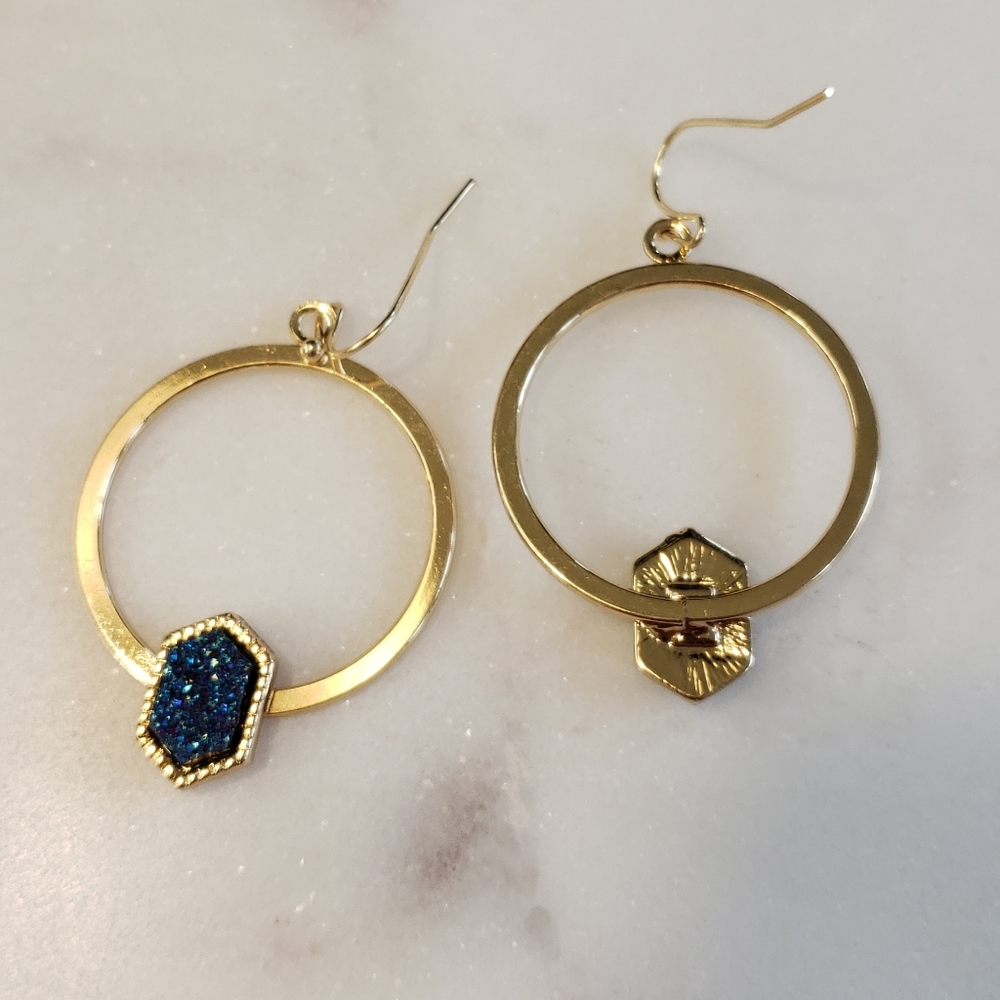 New Anthropologie Gold Druzy Earrings - Picture 3 of 4